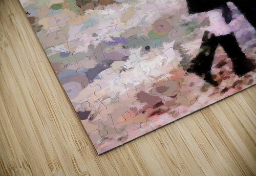 Couple in Love Kissing in the Rain Abstract Mixed Media Art Sandy Richter puzzle