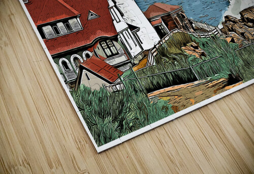 Waves Crash By Portland Head Light as Sun Breaks Through Clouds  - Illus. Allan Wood puzzle