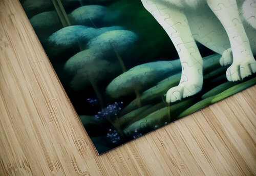Beautiful White Wolf in the Forest Moonlight Painting Sandy Richter puzzle
