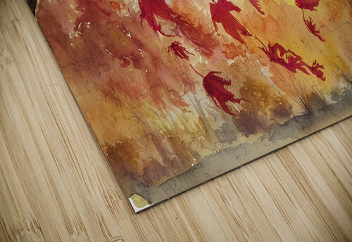 Watercolor drawing of falling red leaves in autum Valentin Catargiu puzzle