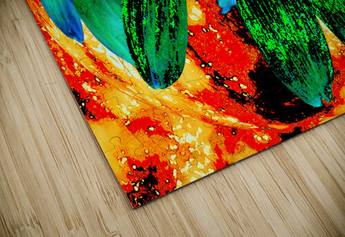 Abstract Green Cone Flower Too on an Orange Abstract Background  Catriona Roberts Nature Photography and Designs puzzle