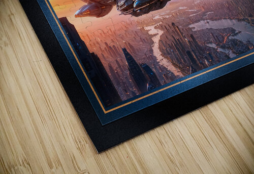 Tourlan Shuttle Futuristic Airship Over Modern Metropolis At Sunset Captivating AI Concept Art by Xzendor7 xzendor7 puzzle