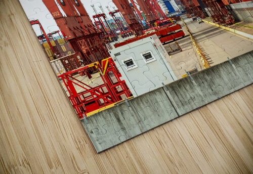 Closeup view of gantry cranes at the Eurogate container terminal in Hamburg Germany caladoart puzzle