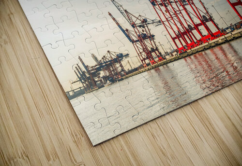 Cranes at a container terminal in the port area of Hamburg Germany caladoart puzzle