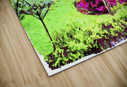 Vibrant watercolor landscape of a lush spring garden Gestalt Imagery puzzle