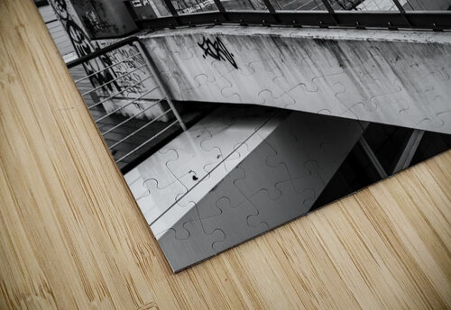 Black and white shot of the Elbe River in Hamburg seen through concrete arch caladoart puzzle