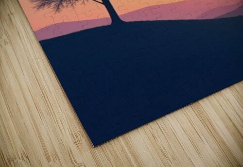 Solitude at Dusk – Minimalist Tree Silhouette Against Sunset Hills RACHID RHAMMOUD puzzle