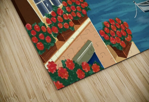 Serene Coastal Village at Sunset sarah illustrator puzzle