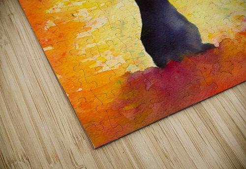 Cat in fall foliage watercolor painting Karen Kaspar puzzle