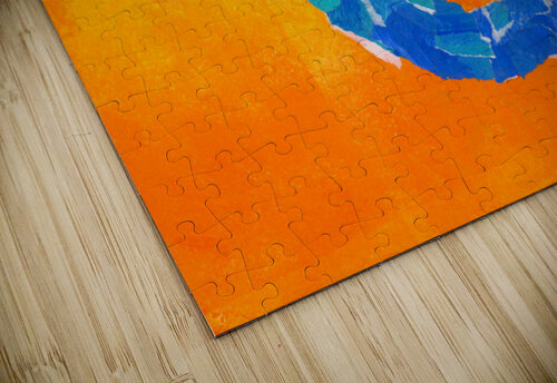 Orange in a blue bowl collage Karen Kaspar puzzle