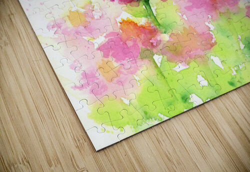 Butterfly and pink Zinnias watercolor painting Karen Kaspar puzzle