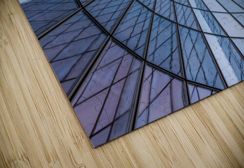 Blue curved glass skyscraper facade against sky Philippe Lejeanvre puzzle