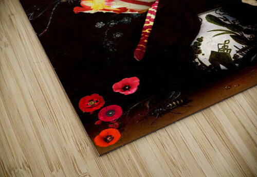 STILL LIFE WITH VARIEGATED TULIPS IN A CERAMIC VASE WITH A WASP DRAGONFLY BUTTERFLY & LIZARD Gerry Chapleski puzzle