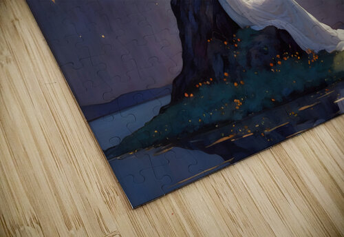 Dreamy Moonlit Night with Woman Under Tree and Stars Fantasy Art Print Sandy Richter puzzle