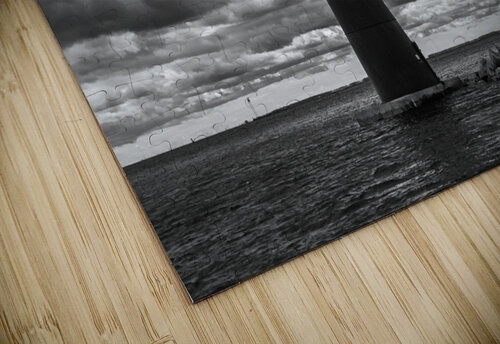 Dark Clouds Around the Black Tower of Tongue Point Light in Bridgeport Connecticut -B&W Allan Wood puzzle