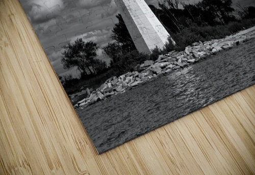 Sunlit Black Rock Harbor Lighthouse in Bridgeport Connecticut -B&W Allan Wood puzzle