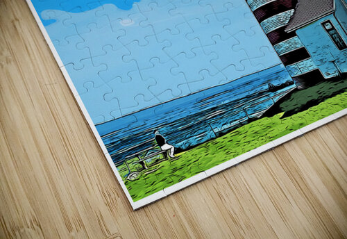Relaxing by West Quoddy Head Lighthouse in Northern Maine - Illus. Allan Wood puzzle