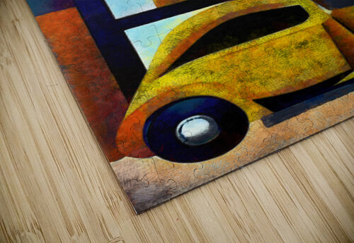 Cubist Yellow Car with Geometric Abstract Background Retro Art Print Sandy Richter puzzle