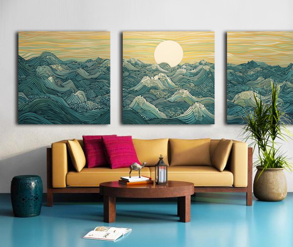 ピオニー☆プロフ必読Ocean wall miller オーシャンアート Moon & Ocean Waves Japanese Print by New York Art Studio