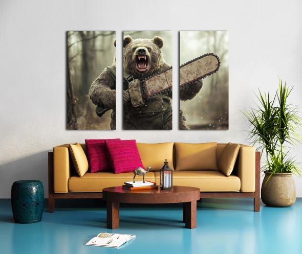 絵画。原画【Bear bought bread】 Bear with Chainsaw 02 by Matthias Hauser Wall Art