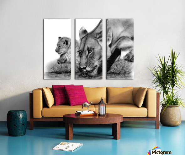 絵画 LIONSAN Lioness With Her Cub by Danguole Serstinskaja Wall Art