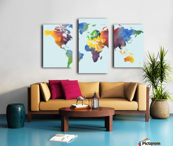 bright watercolor map of the world canvas print