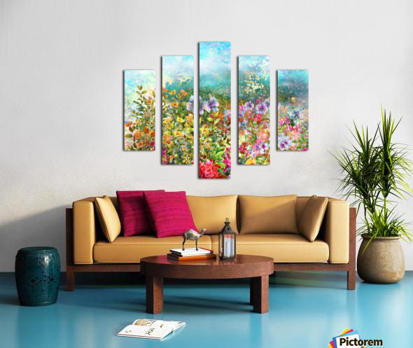 abstract colorful flowers watercolor painting spring