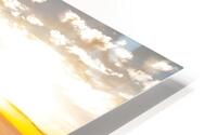 Beautiful sunset over a rock ledge and summit cross Wackerstein in the Swabian Alps in Southern Germany HD Metal print