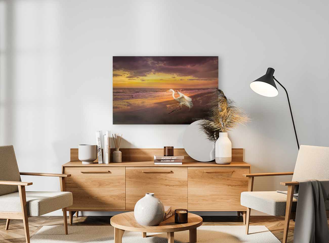 Sunrise Heron Winter Beach Landing Art