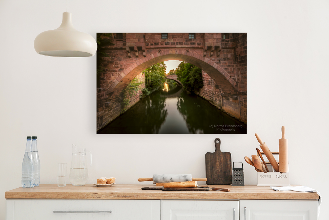 Nuremburg Two Medieval River Bridge Arches Art