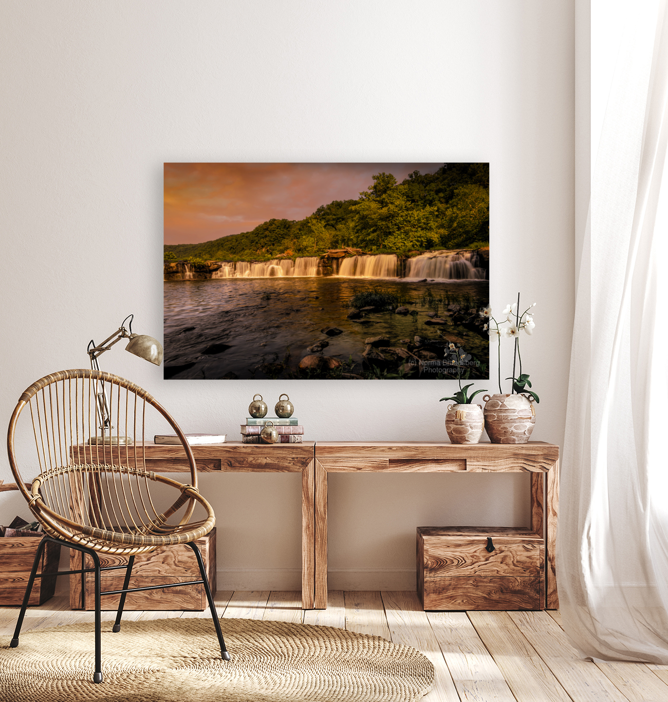 West Virginia  New River Sandstone Waterfall Sunset Art