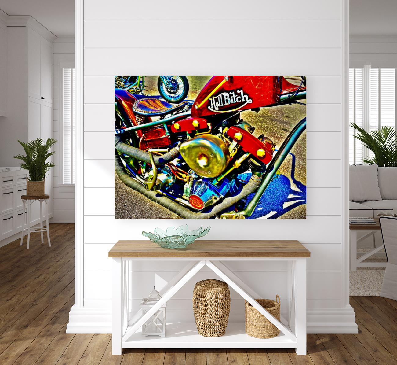 Custom Red Chrome Motorcycle Engine  Art