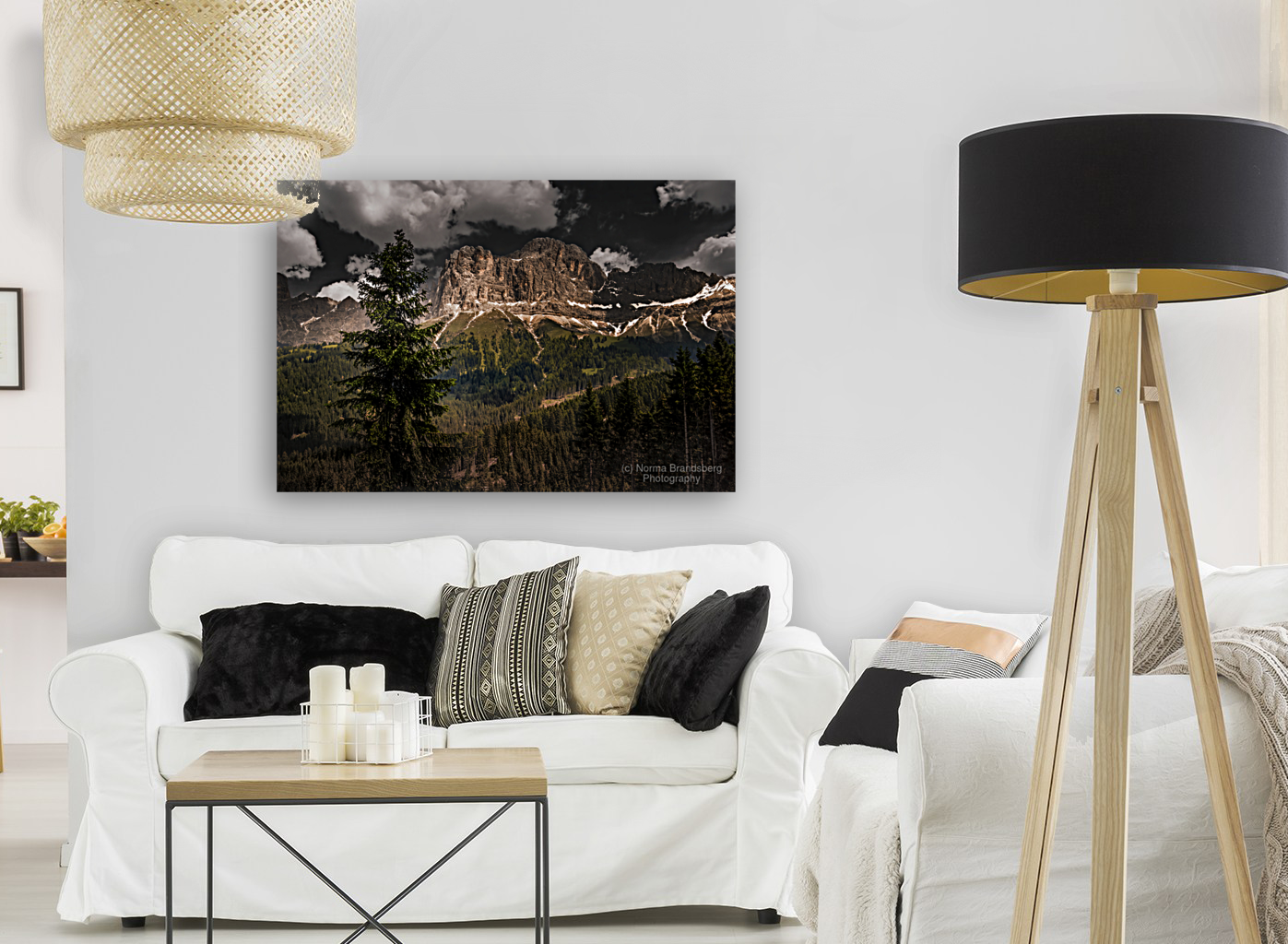 Italian Dolomite Val di Fassa Mountain Peaks at Night Art