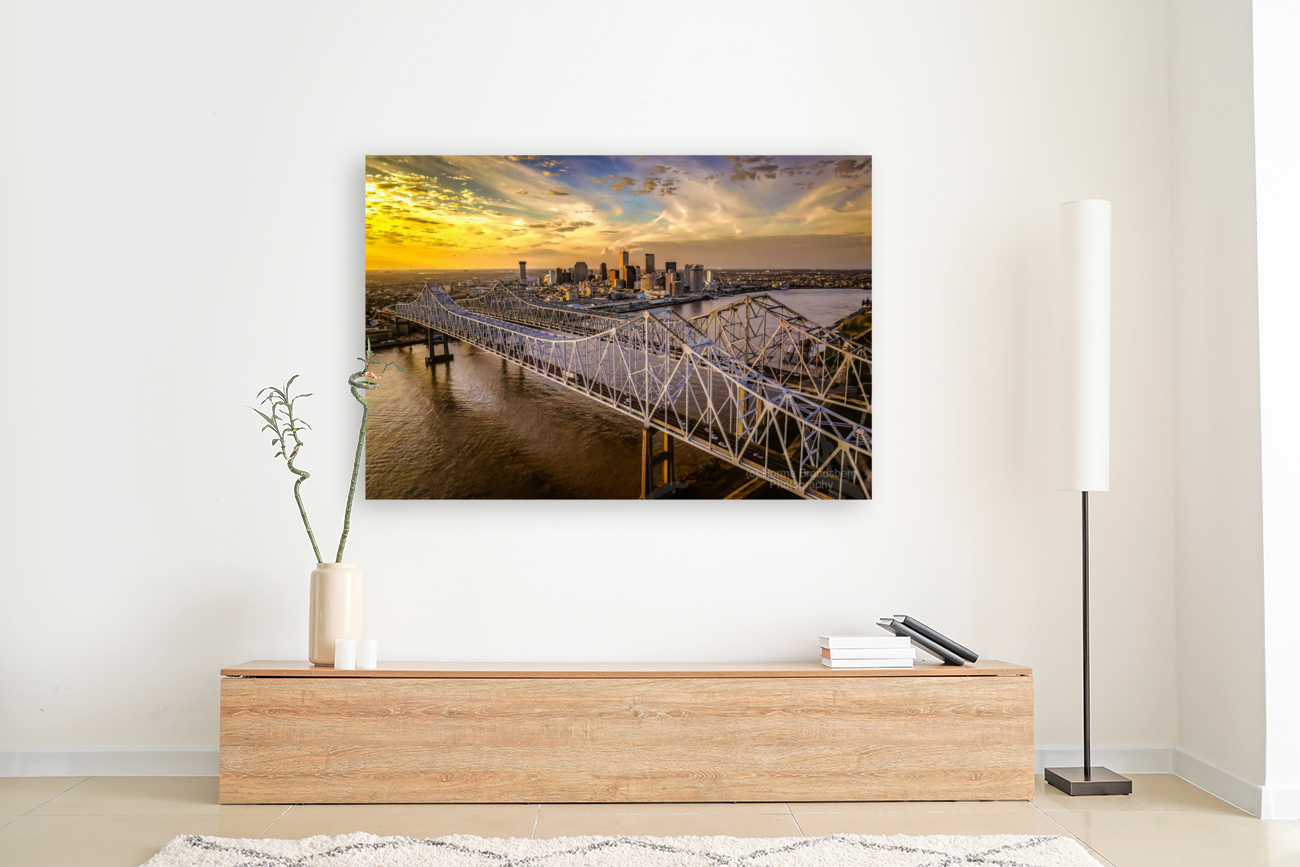 Aerial New Orleans Skyline Over Bridges Art