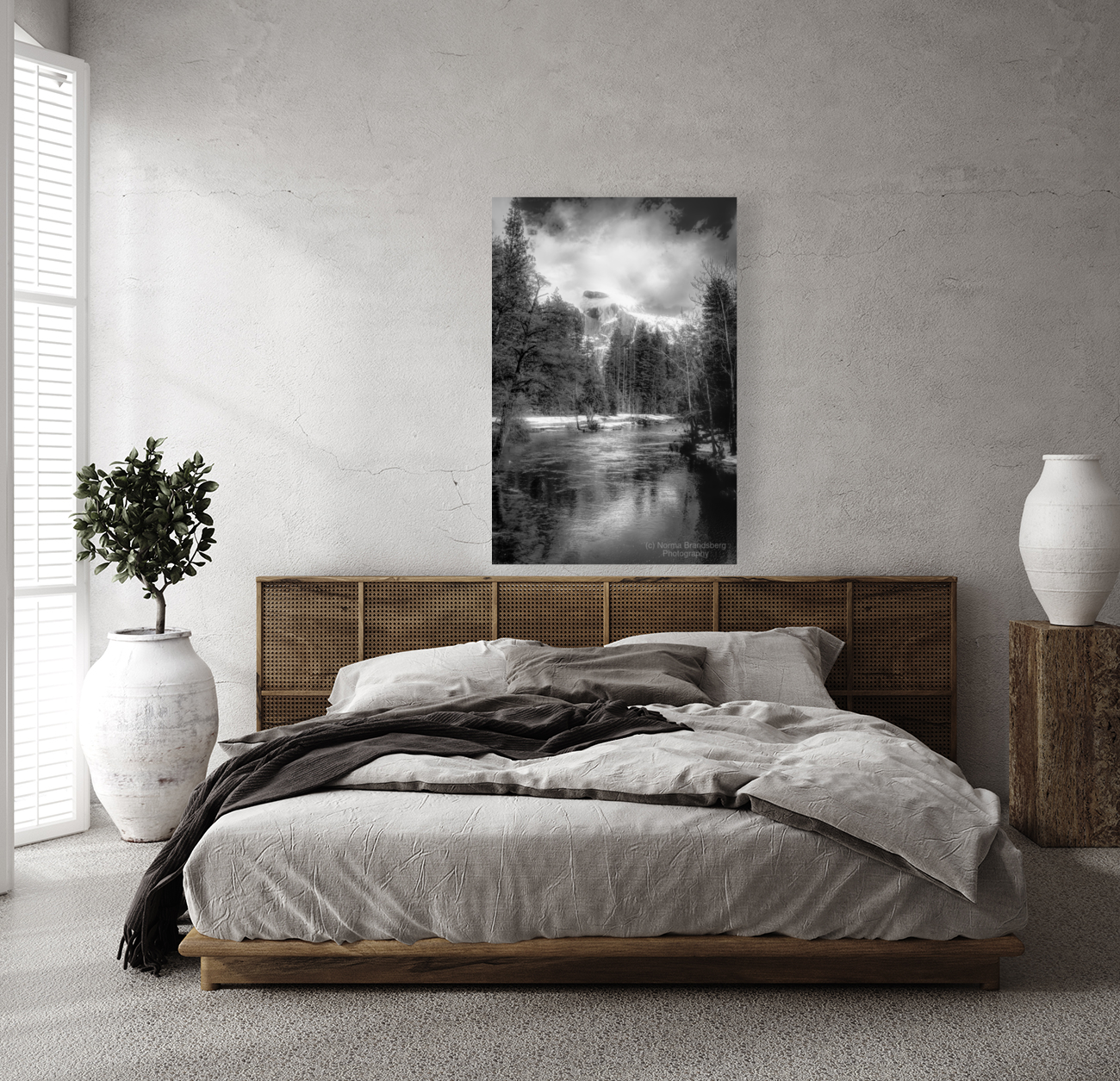 Illuminated  Vertical Yosemite Half Dome in Black and White Art