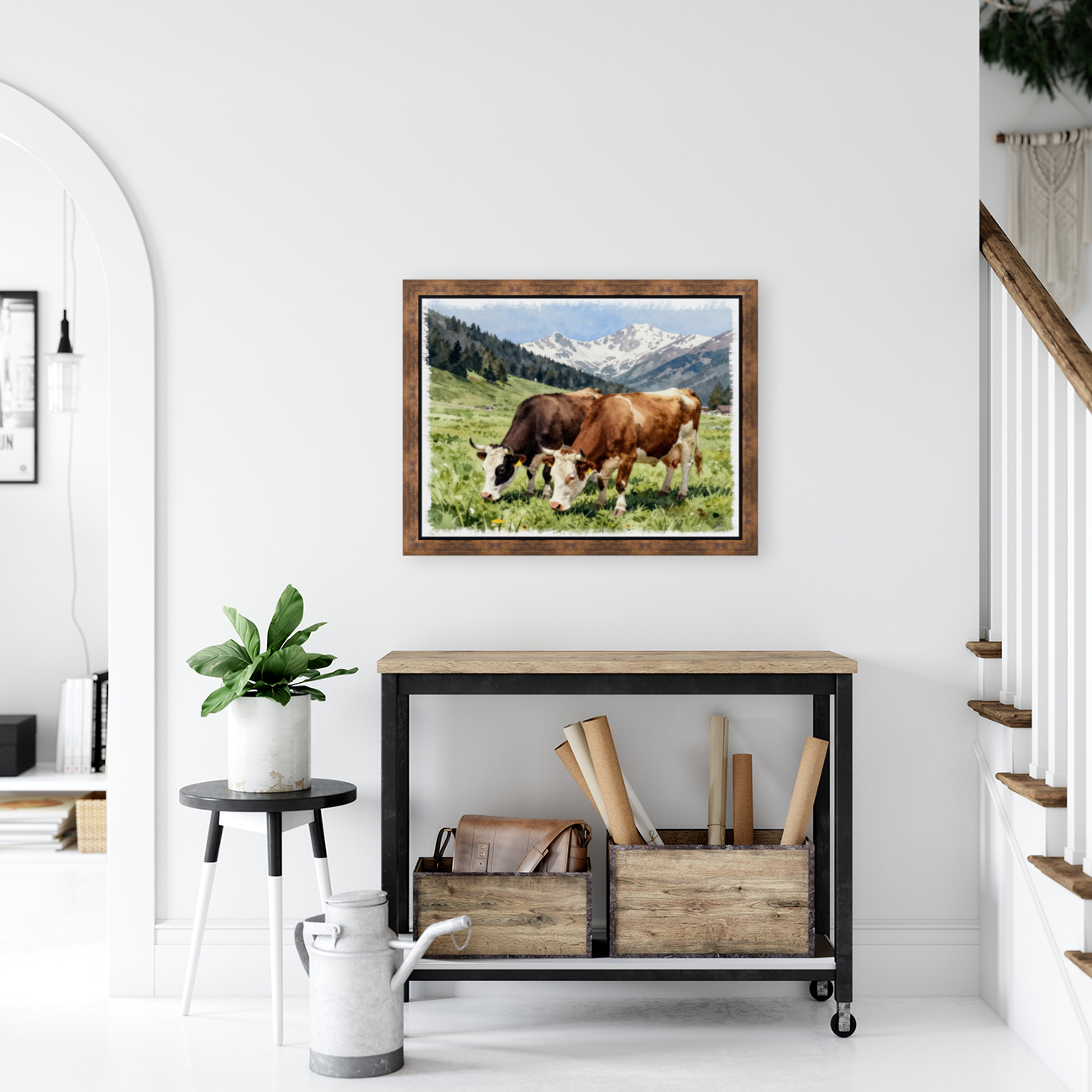  TWO COWS GRAZING Art