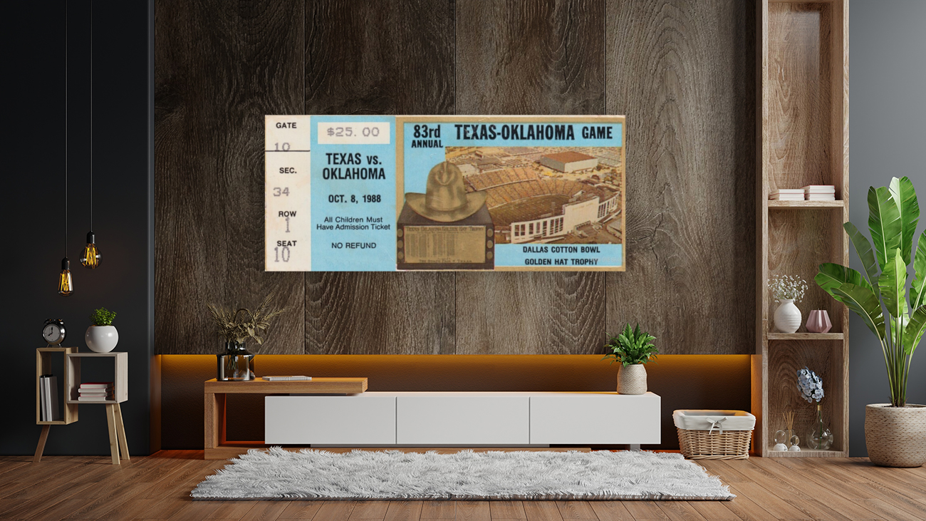 1988 Oklahoma vs. Texas Football Ticket Print  Art