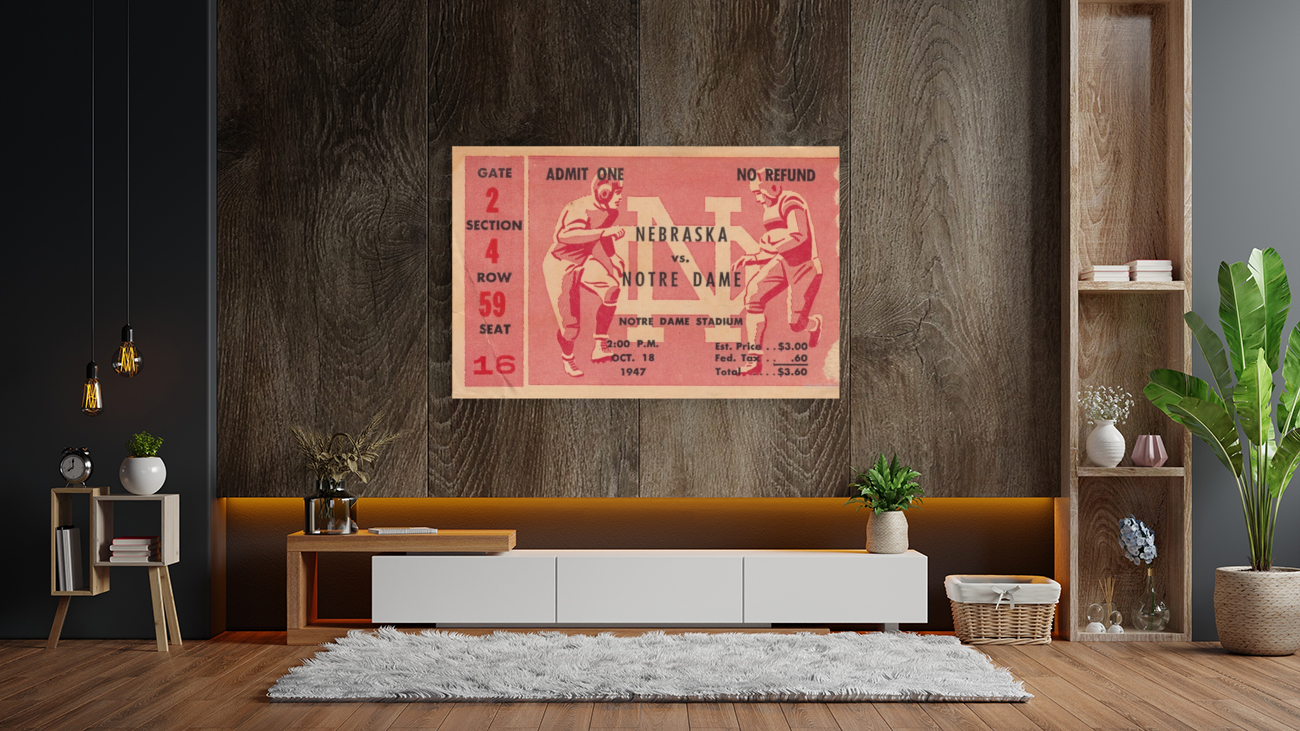 1947 Nebraska at Notre Dame Football Ticket Art Art