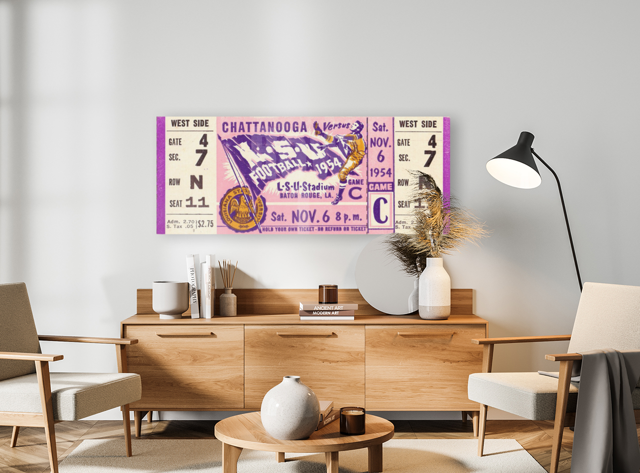 1954 Chattanooga vs. LSU Football Ticket Art Art