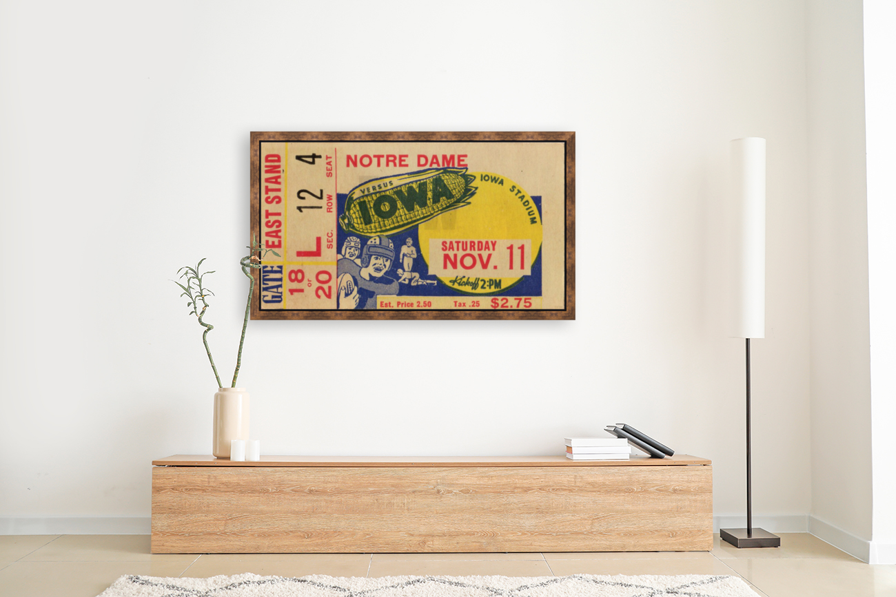 1939 Notre Dame vs. Iowa Football Ticket Stub Art  Art