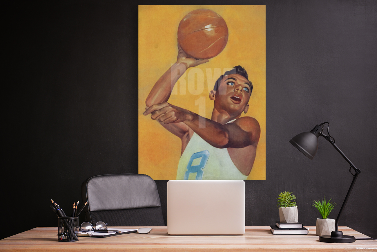 1956 Golden Background Vintage Basketball Player Art Art