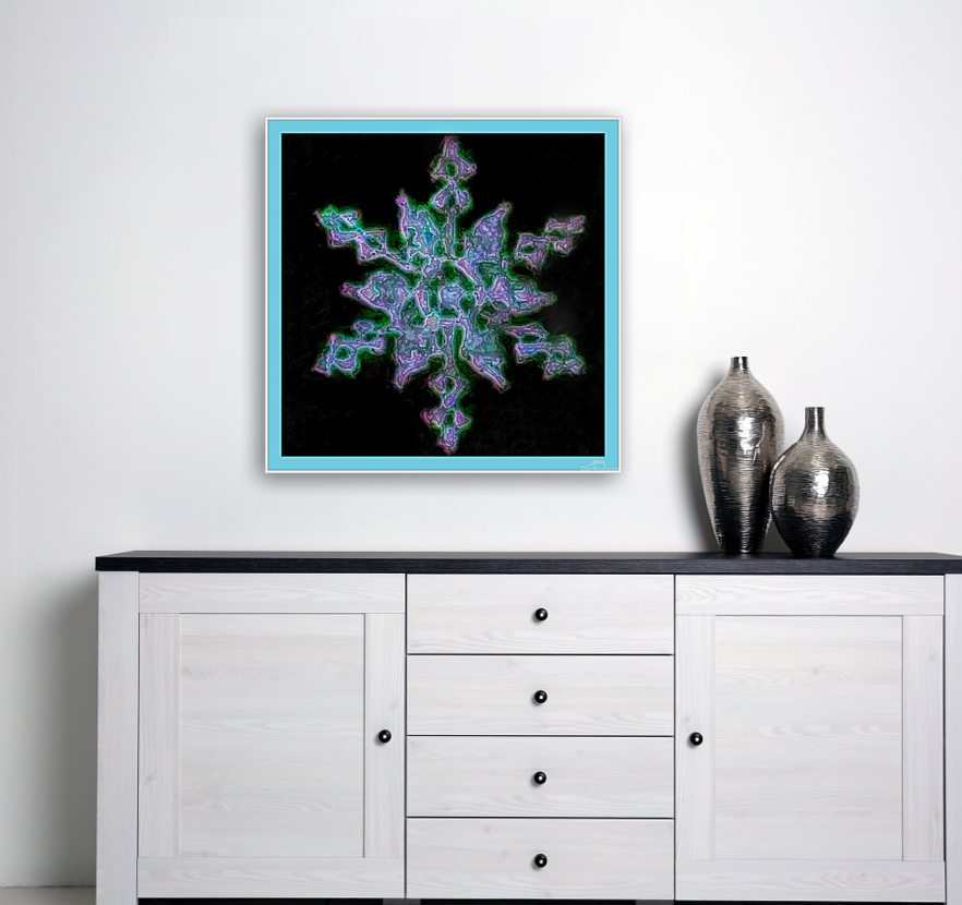 Snowflake  Turquoise Border  Art
