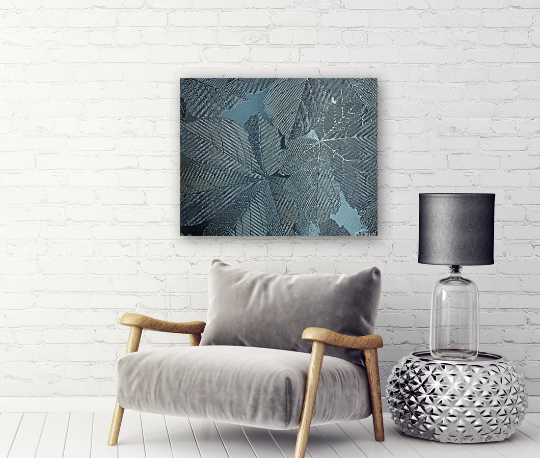Embossed Blue Gray Leaves  Art