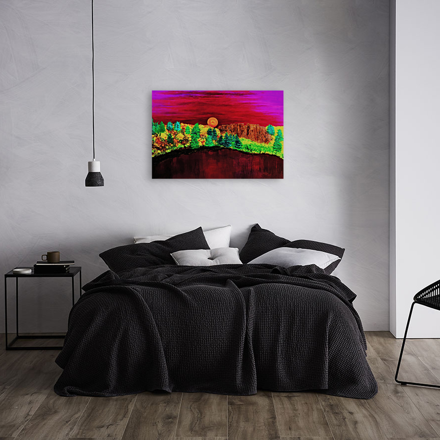Red Sunset Pond Art