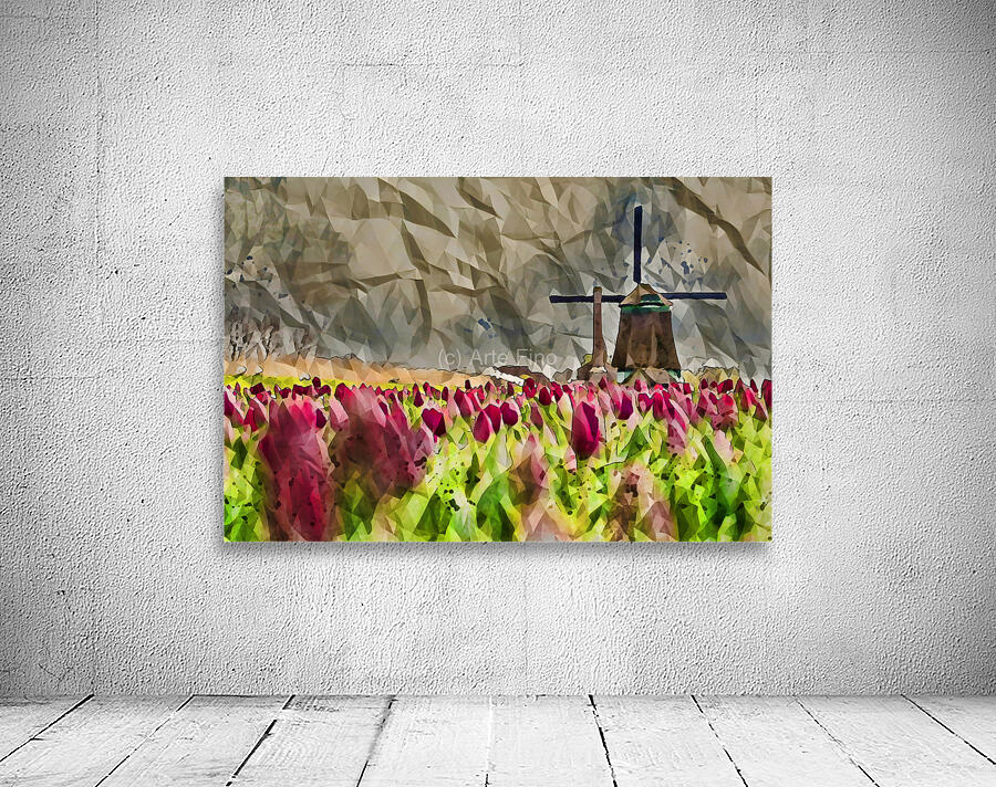 ArtXcl 155 Windmill field with tulips polyart-paint-style Wall Preview