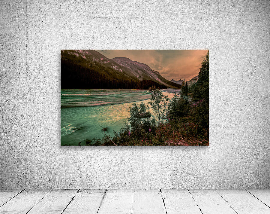 Jasper Athabasca River Sunset Wildflowers Wall Preview