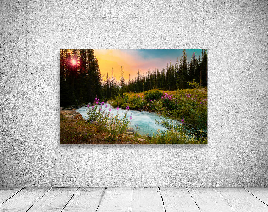 Lake Moraine Wildflowers Sunset Wall Preview