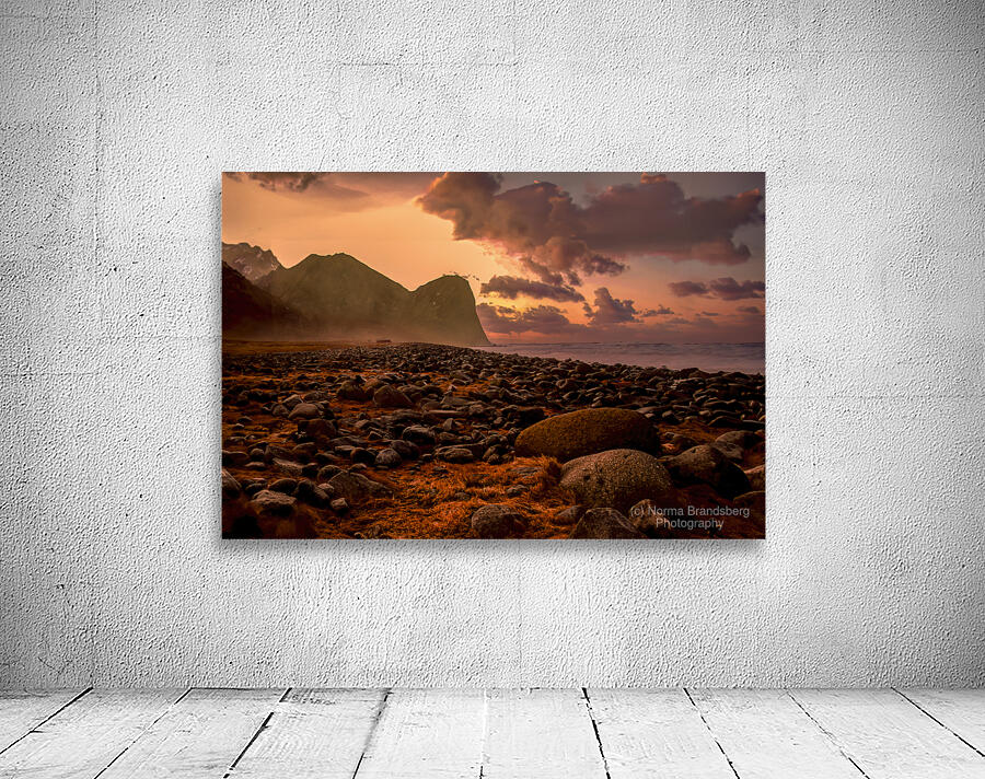 Lofoten Unstad Beach  Boulders at Winter Sunset by Norma Brandsberg Photography