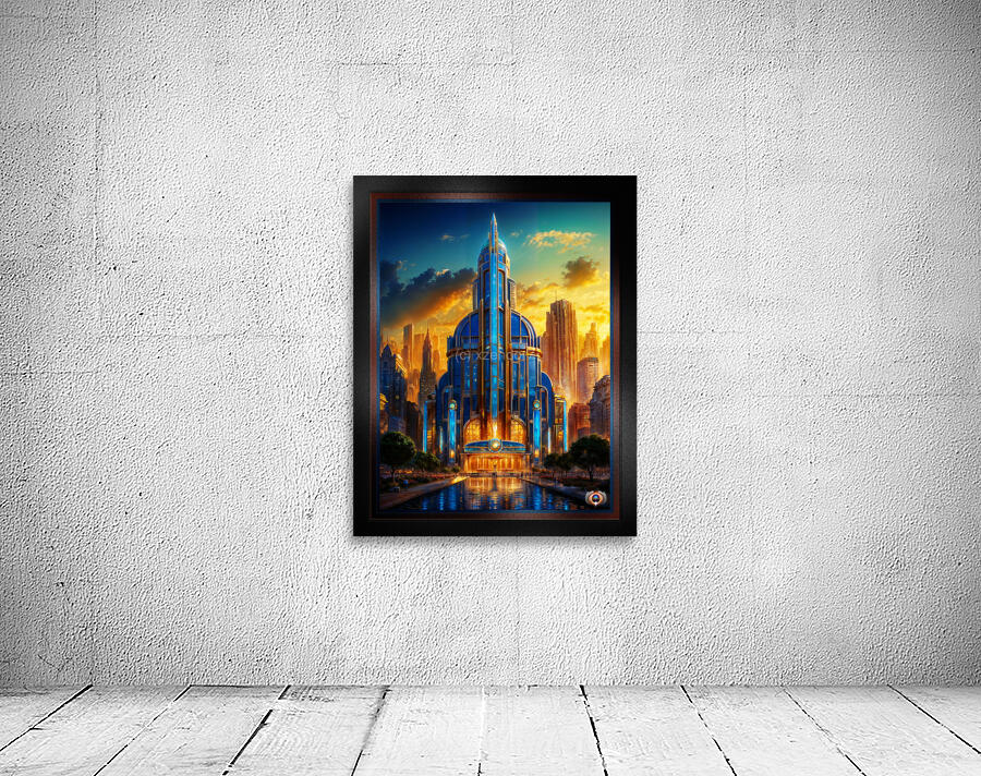 The Grand Art Deco Blue Plaza Pavilion Stunning AI Concept Art by Xzendor7 Wall Preview