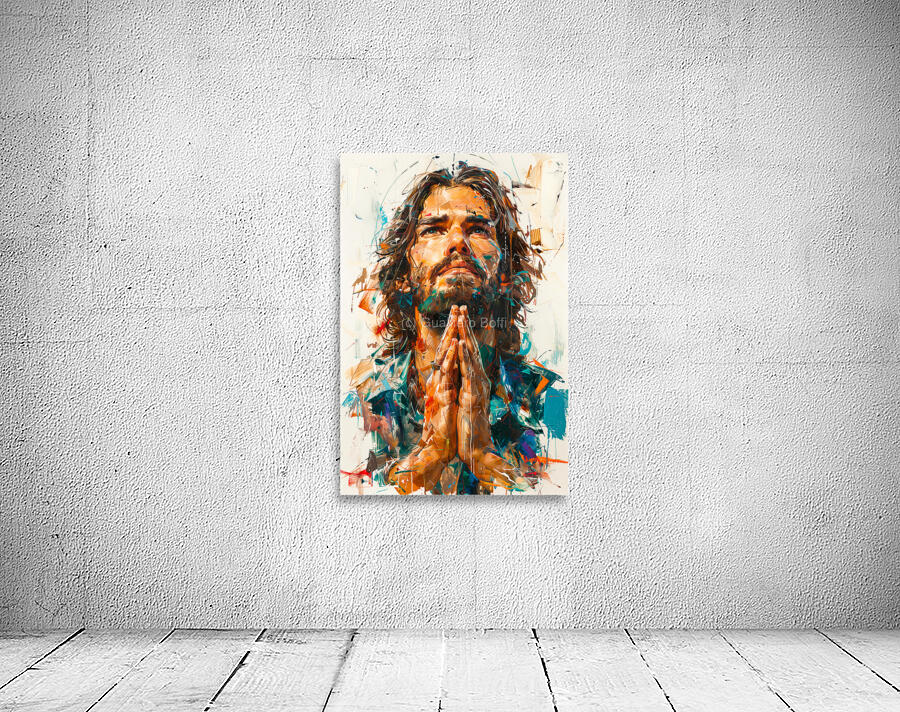 jesus in prayer with expressive brush strokes Wall Preview